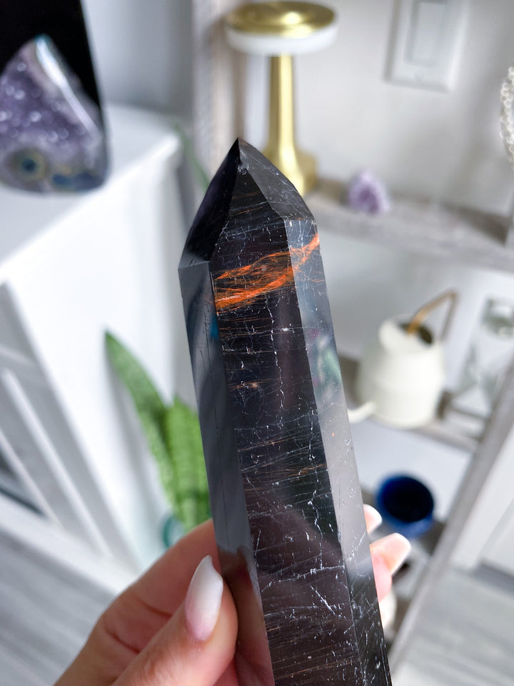 Black Tourmaline Tower 6.5" - Six Sided