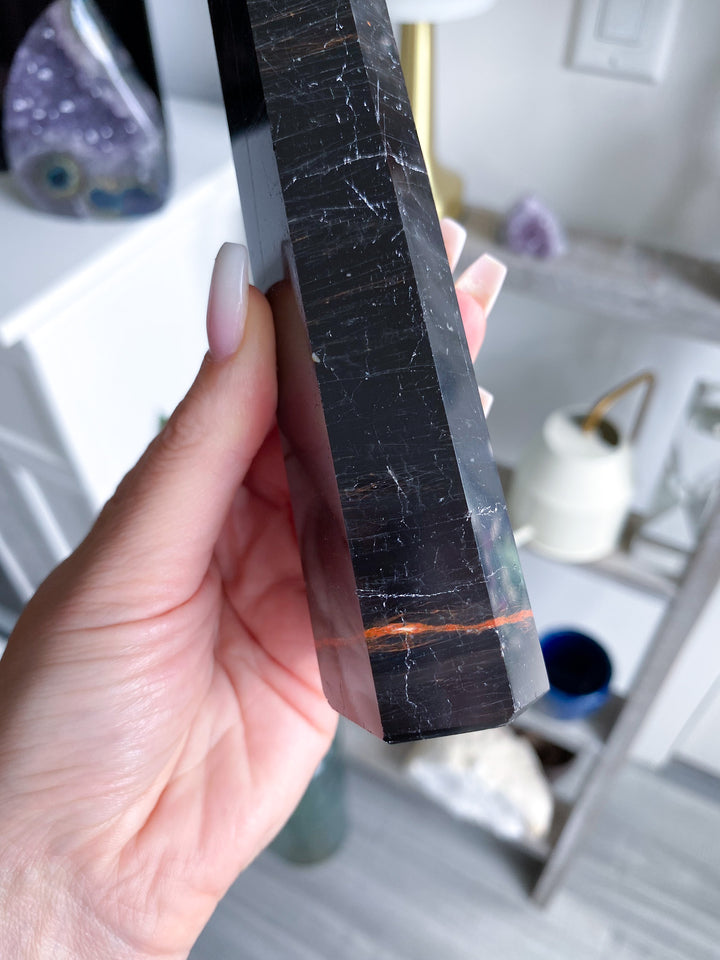 Black Tourmaline Tower 6.5" - Six Sided