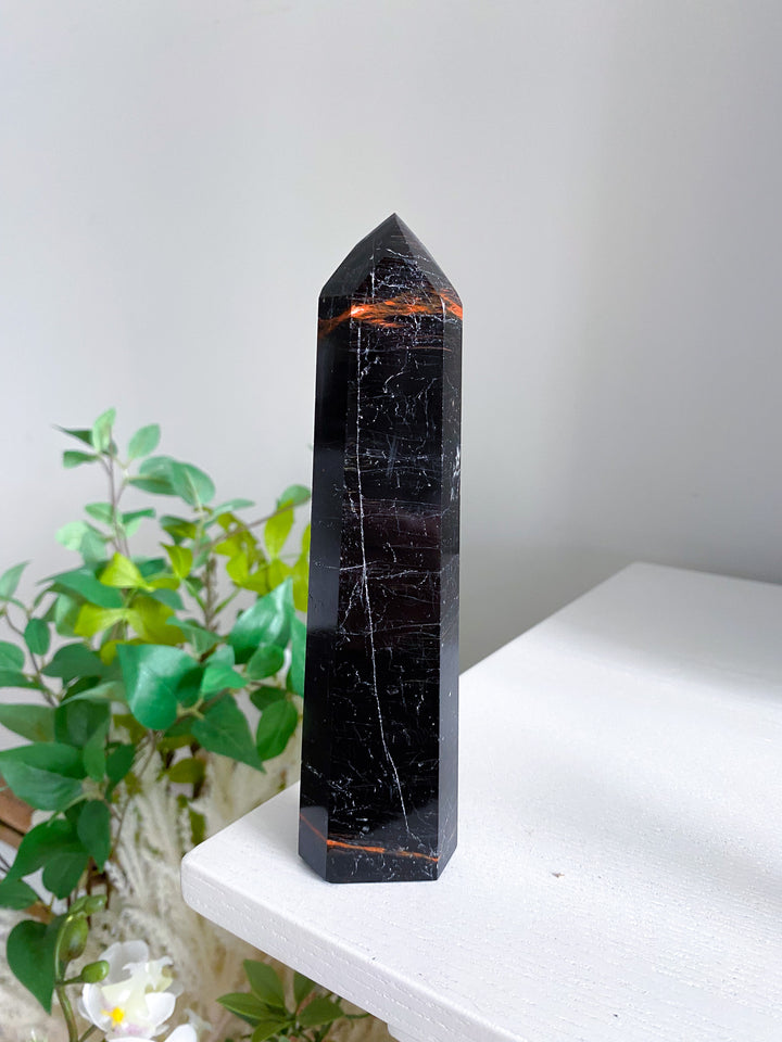 Black Tourmaline Tower 6.5" - Six Sided