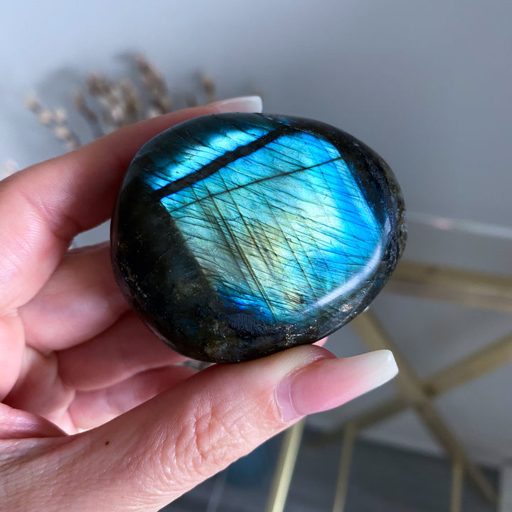 Blue, Gold, Green Labradorite Palm Stone #11
