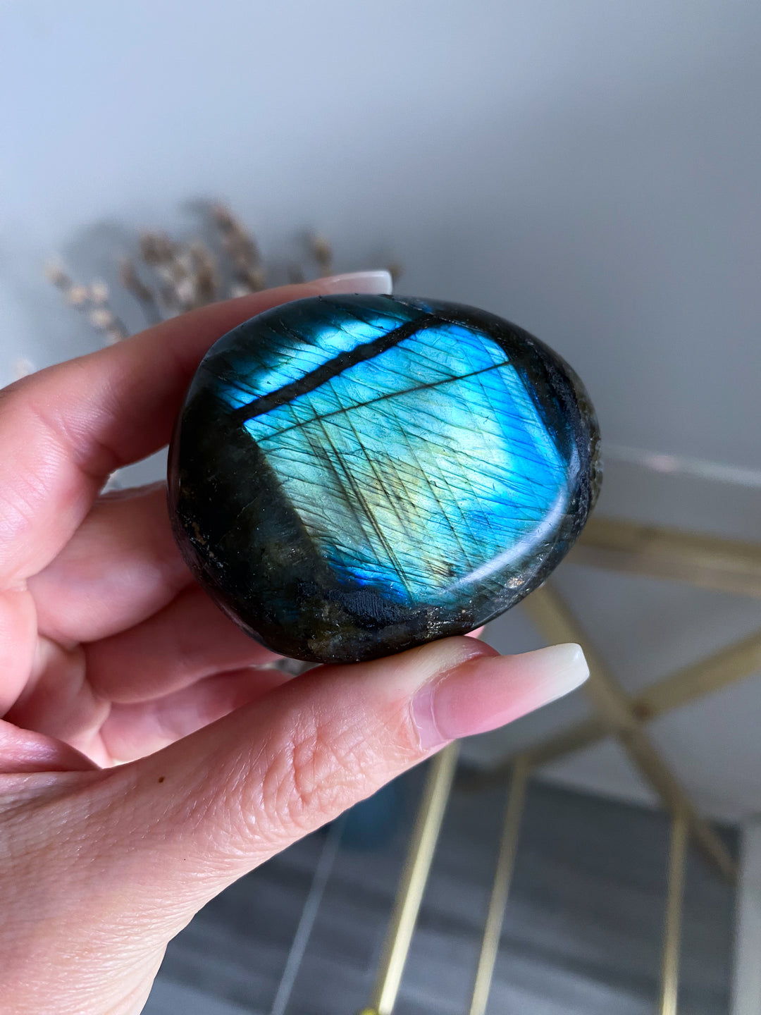 Blue, Gold, Green Labradorite Palm Stone #11