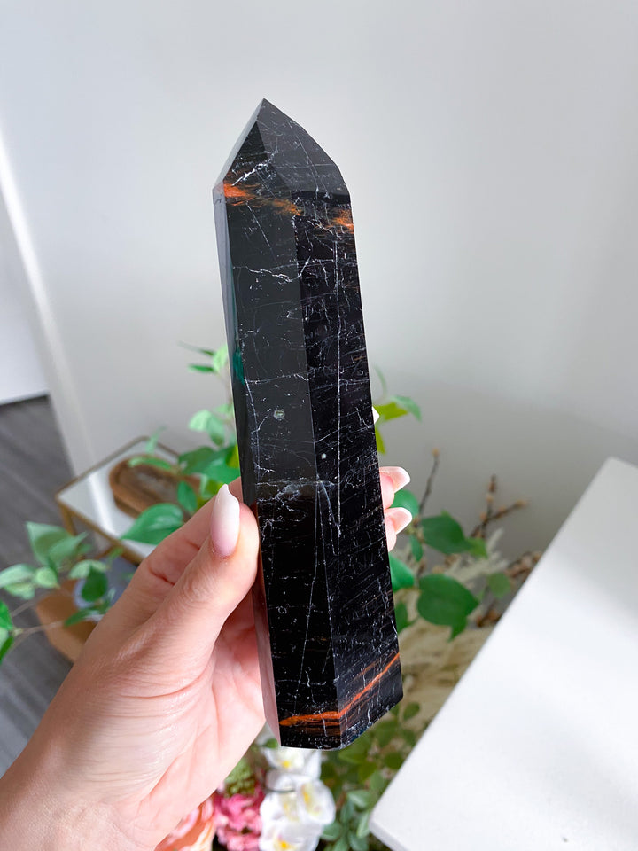 Black Tourmaline Tower 6.5" - Six Sided