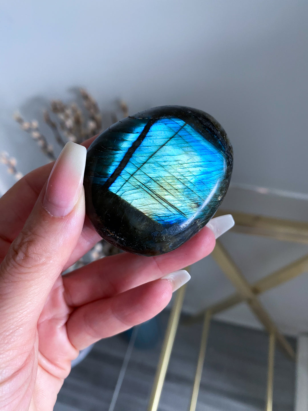 Blue, Gold, Green Labradorite Palm Stone #11