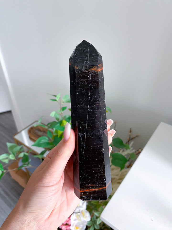 Black Tourmaline Tower 6.5" - Six Sided