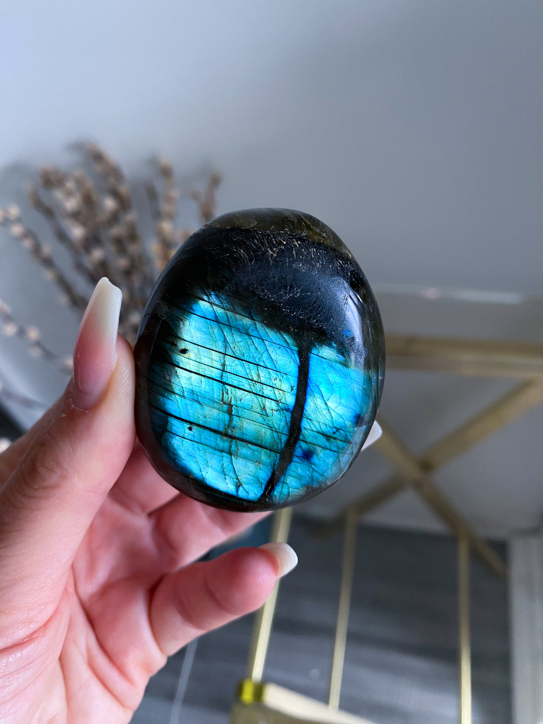 Blue, Gold, Green Labradorite Palm Stone #11