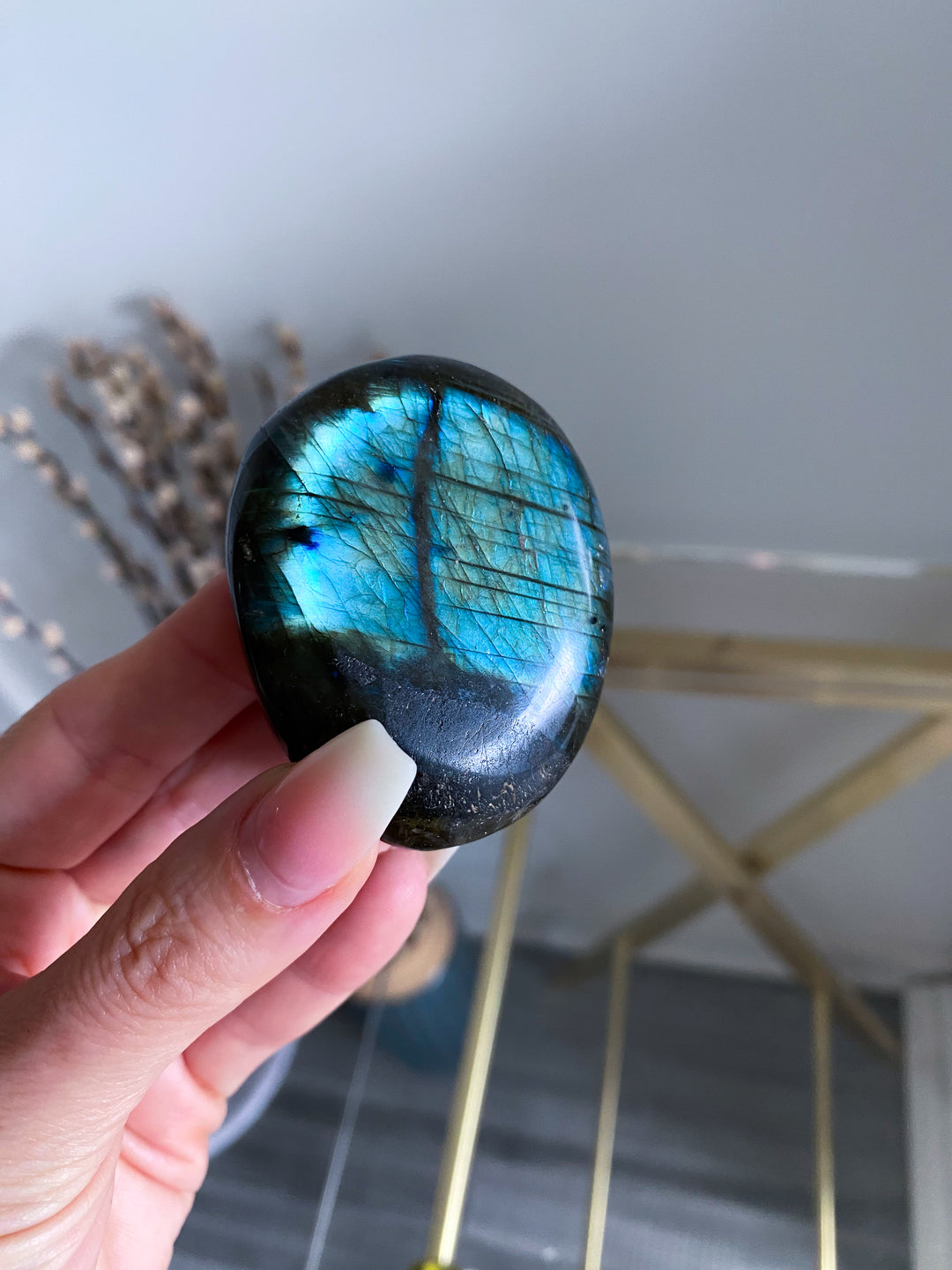 Blue, Gold, Green Labradorite Palm Stone #11