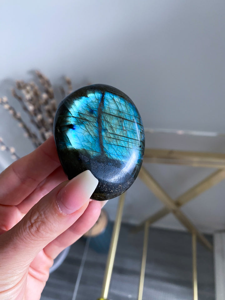 Blue, Gold, Green Labradorite Palm Stone #11