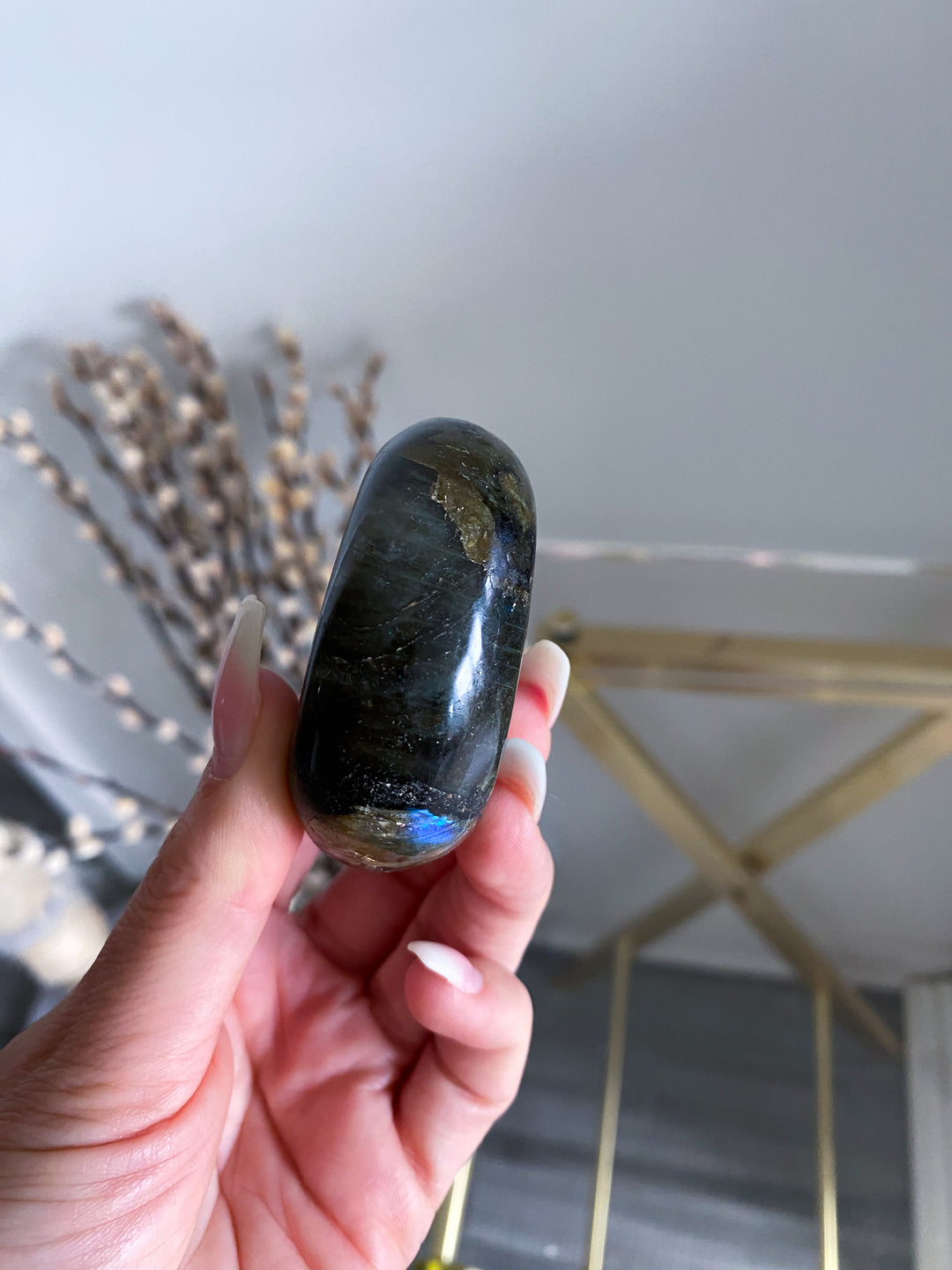 Blue, Gold, Green Labradorite Palm Stone #11