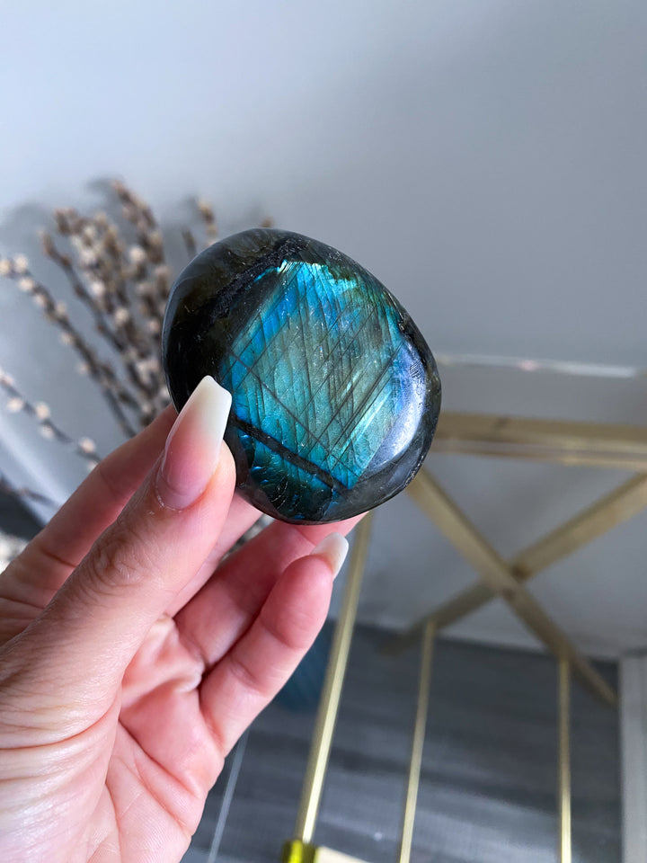 Blue, Gold, Green Labradorite Palm Stone #11