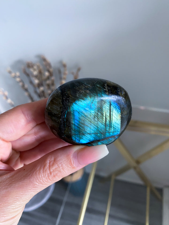 Blue, Gold, Green Labradorite Palm Stone #11