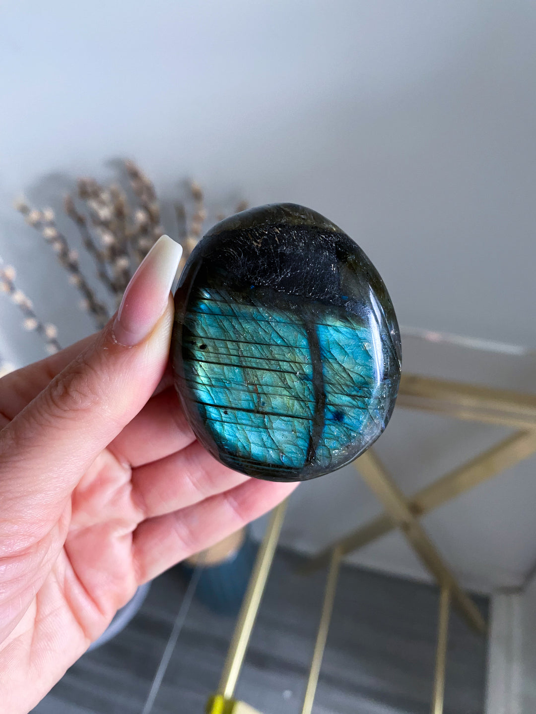 Blue, Gold, Green Labradorite Palm Stone #11
