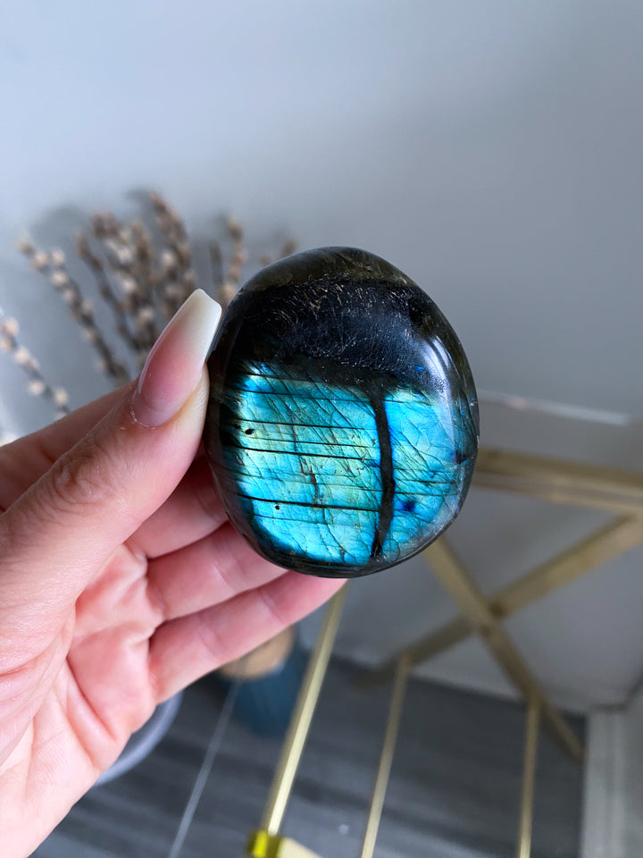 Blue, Gold, Green Labradorite Palm Stone #11