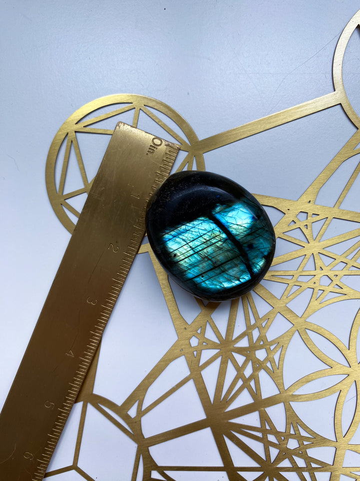Blue, Gold, Green Labradorite Palm Stone #11