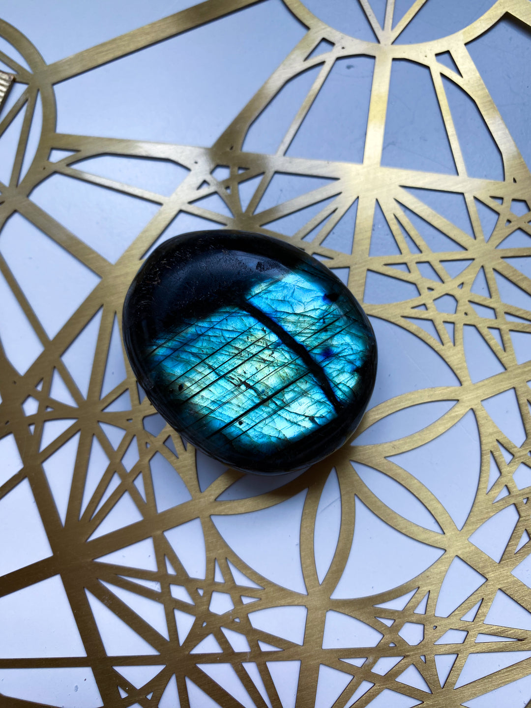 Blue, Gold, Green Labradorite Palm Stone #11