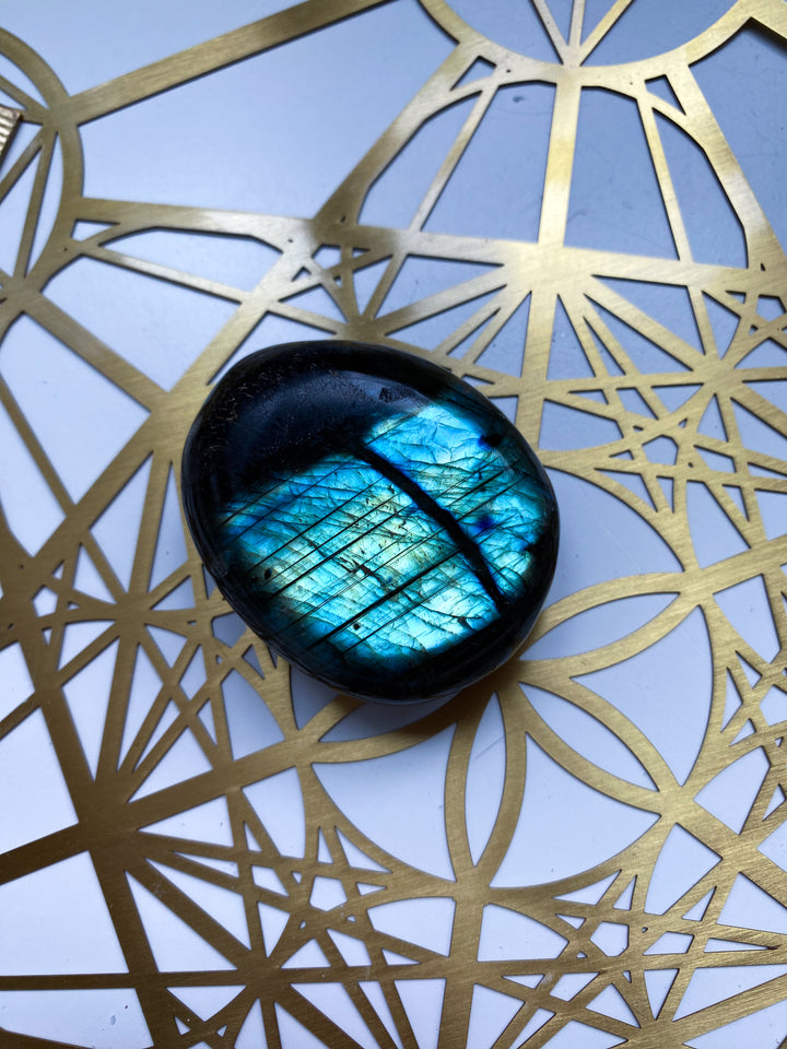 Blue, Gold, Green Labradorite Palm Stone #11