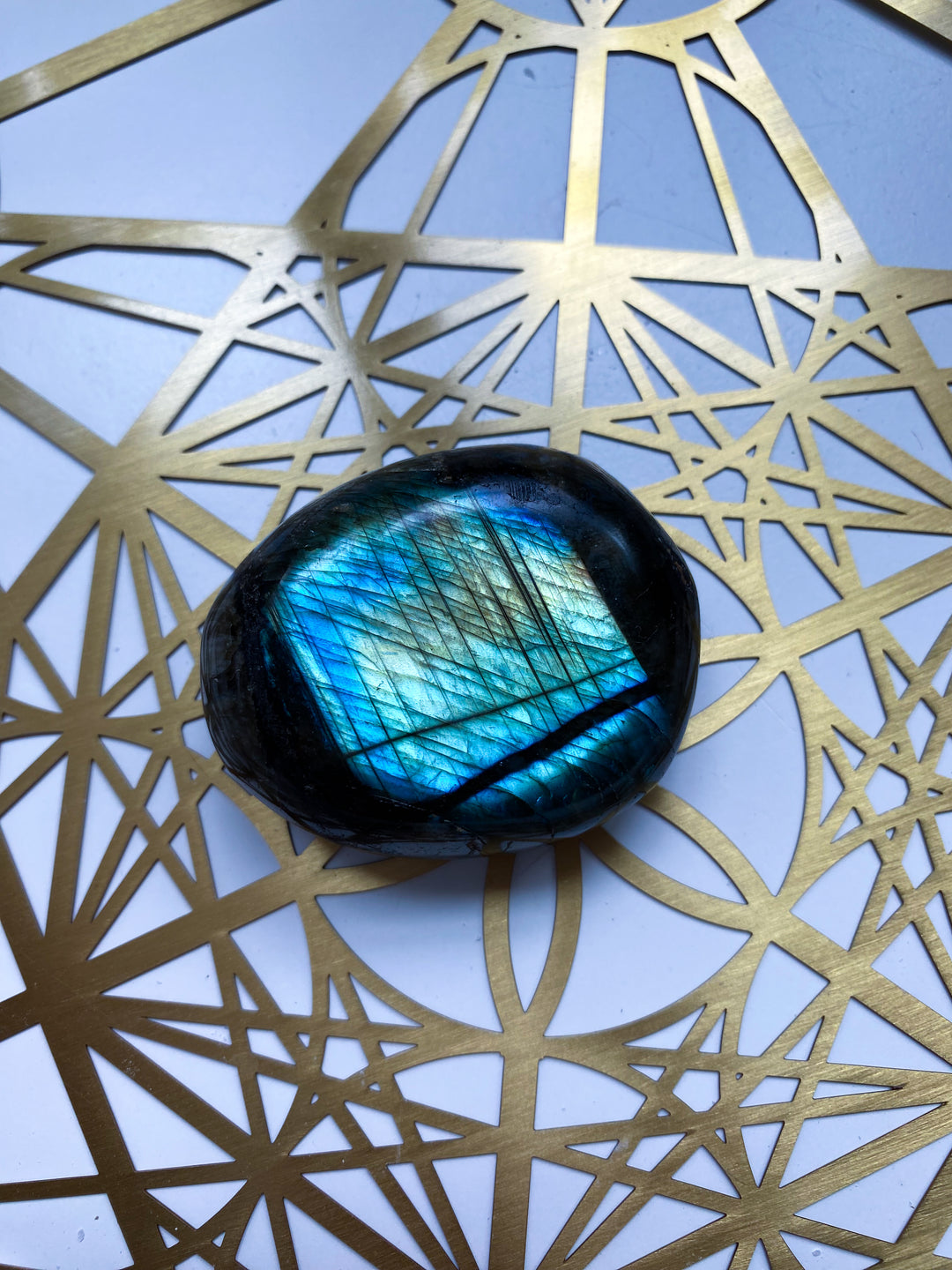 Blue, Gold, Green Labradorite Palm Stone #11