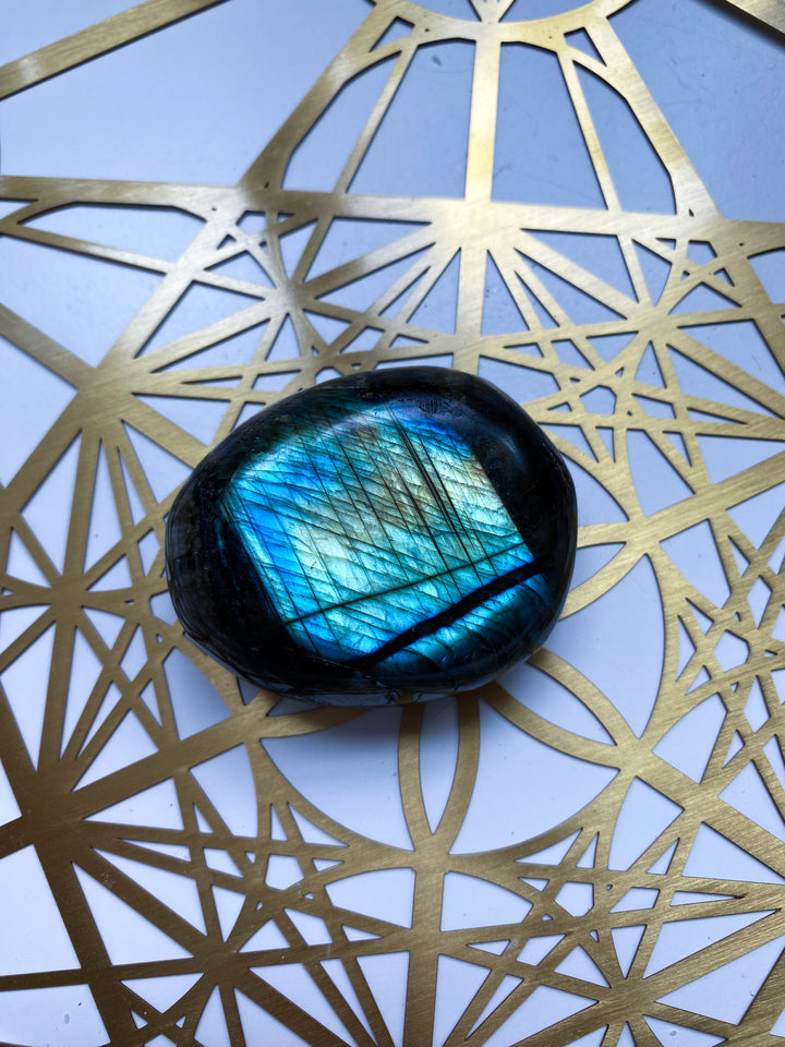 Blue, Gold, Green Labradorite Palm Stone #11