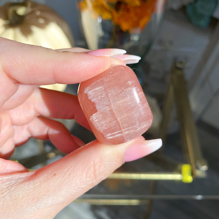 Rose Calcite Pebble with Rainbows 