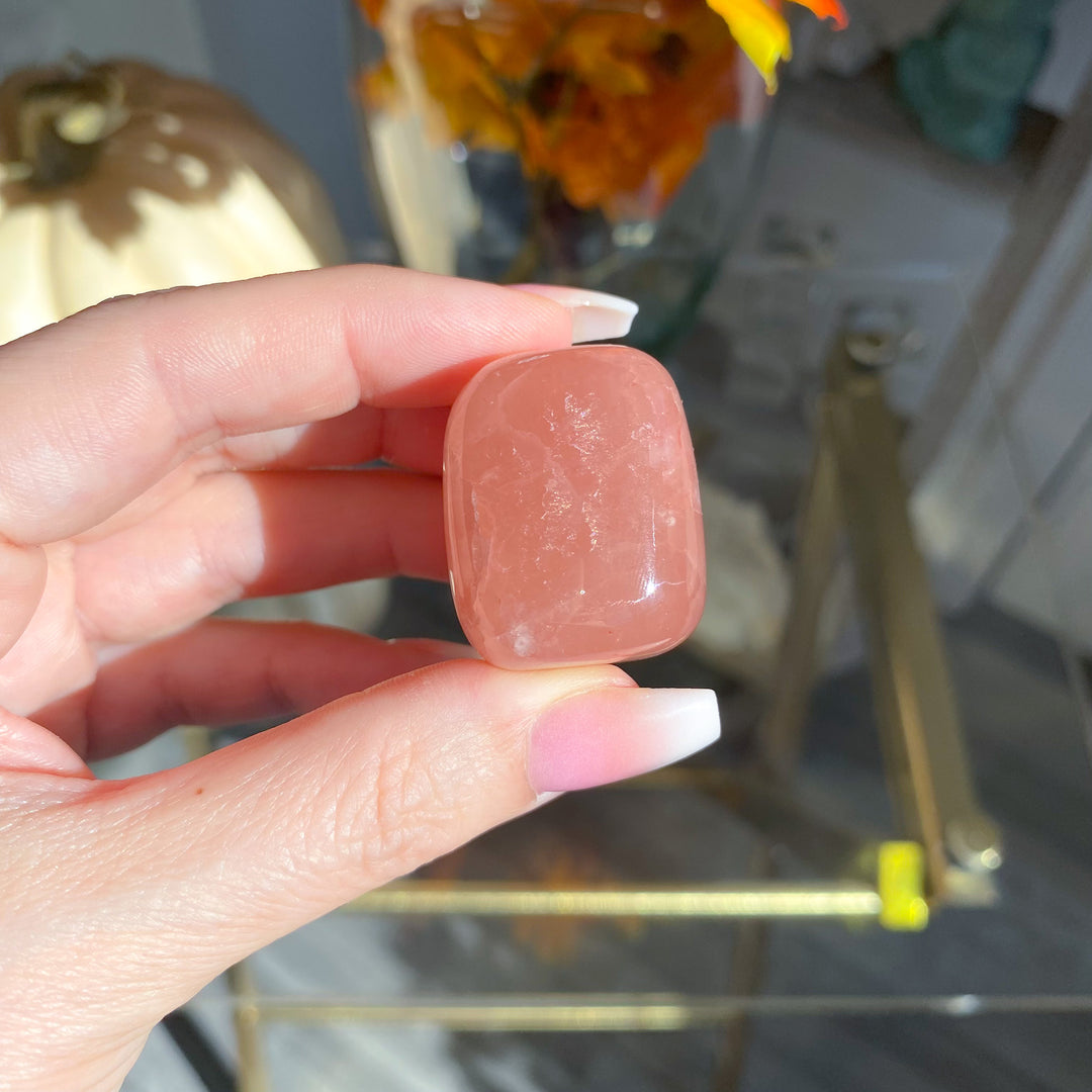 Rose Calcite Pebble with Rainbows 