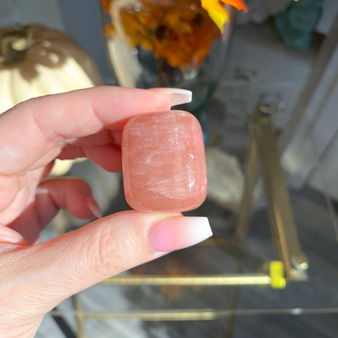 Rose Calcite Pebble with Rainbows 