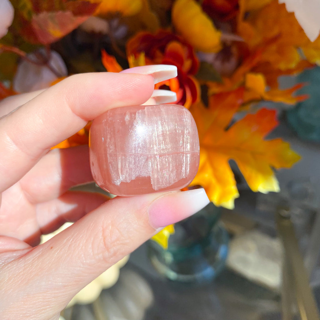 Rose Calcite Pebble with Rainbows 