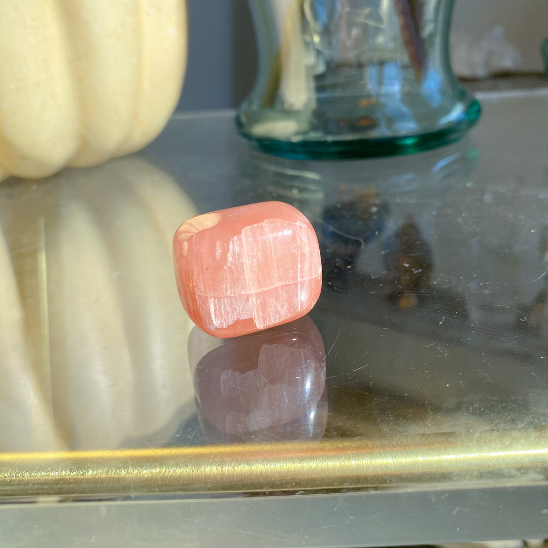 Rose Calcite Pebble with Rainbows 
