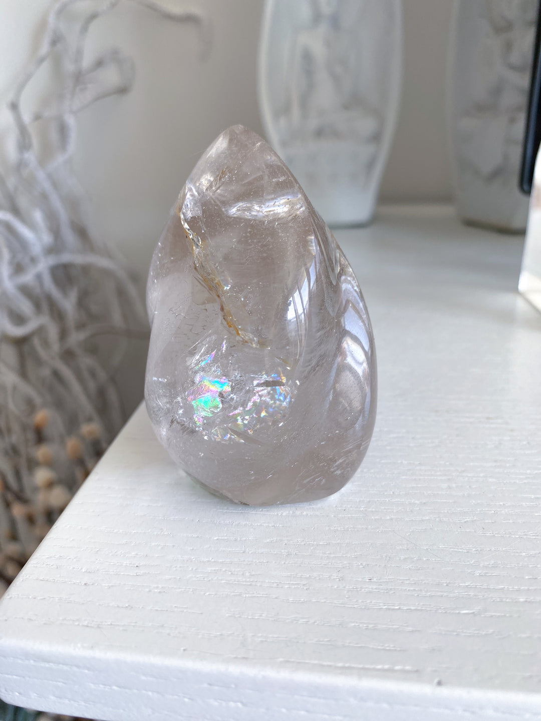 Clear Quartz Flame w/ Rainbows, Inclusions #2