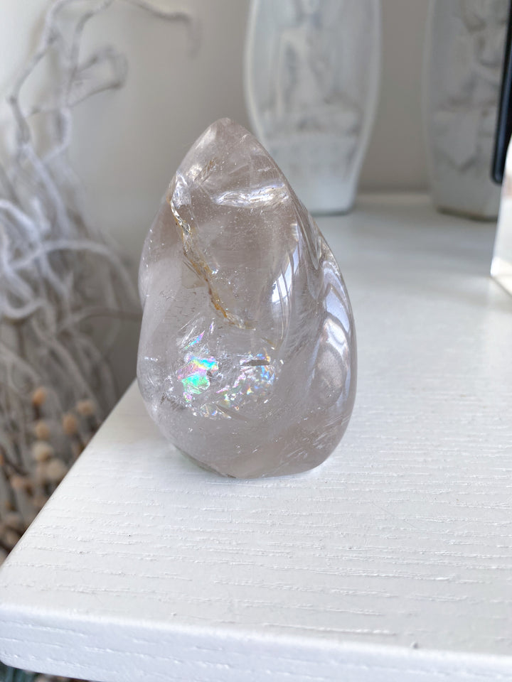 Clear Quartz Flame w/ Rainbows, Inclusions #2