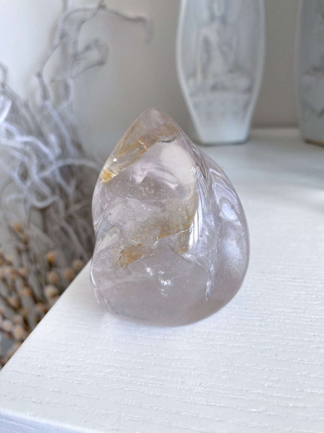 Clear Quartz Flame w/ Rainbows, Inclusions #2