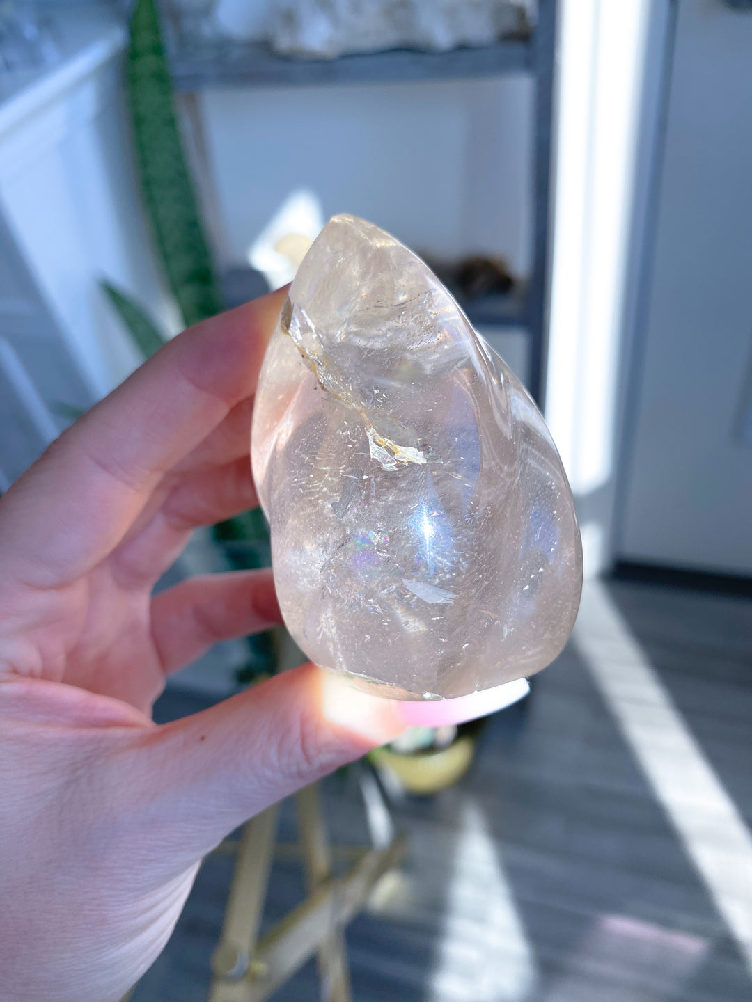 Clear Quartz Flame w/ Rainbows, Inclusions #2