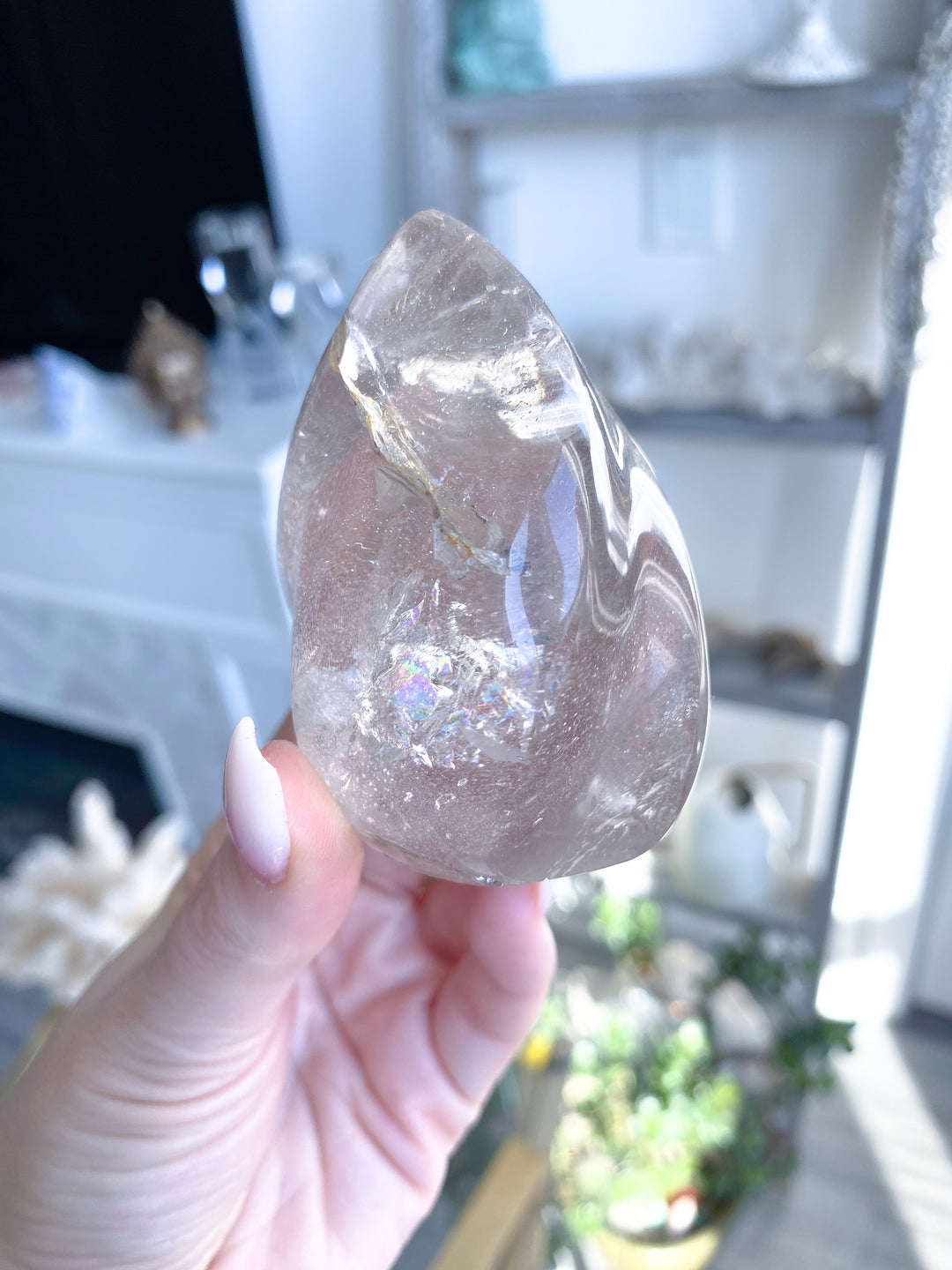 Clear Quartz Flame w/ Rainbows, Inclusions #2