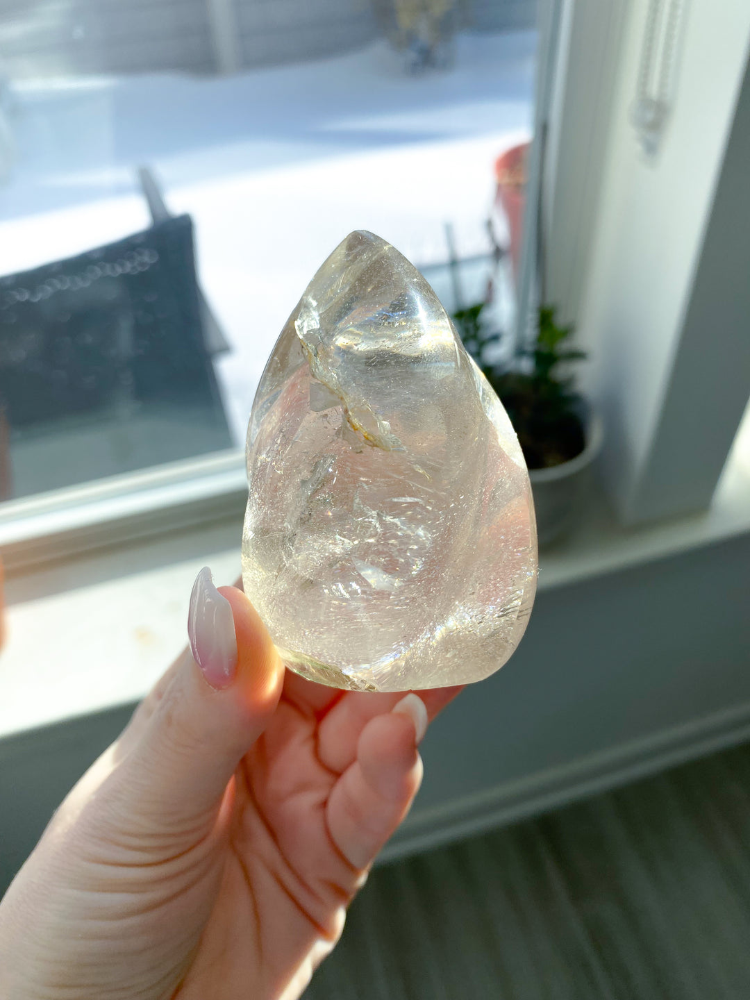 Clear Quartz Flame w/ Rainbows, Inclusions #2