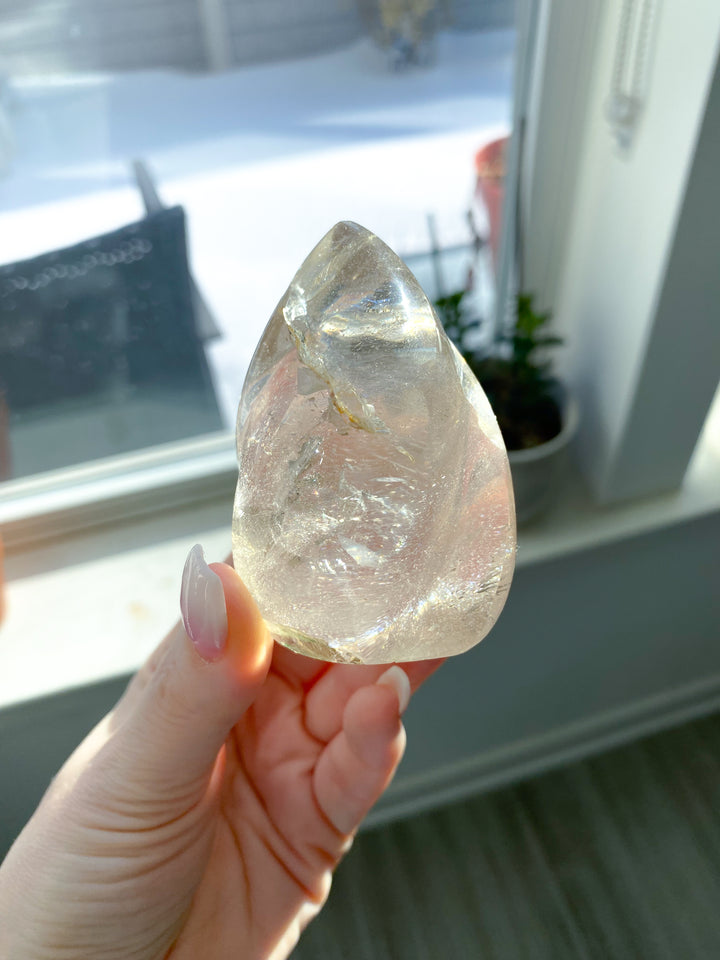 Clear Quartz Flame w/ Rainbows, Inclusions #2