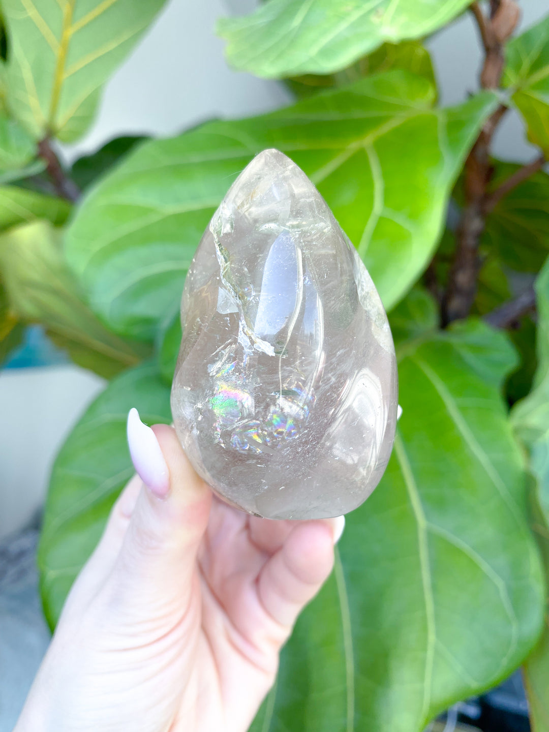 Clear Quartz Flame w/ Rainbows, Inclusions #2