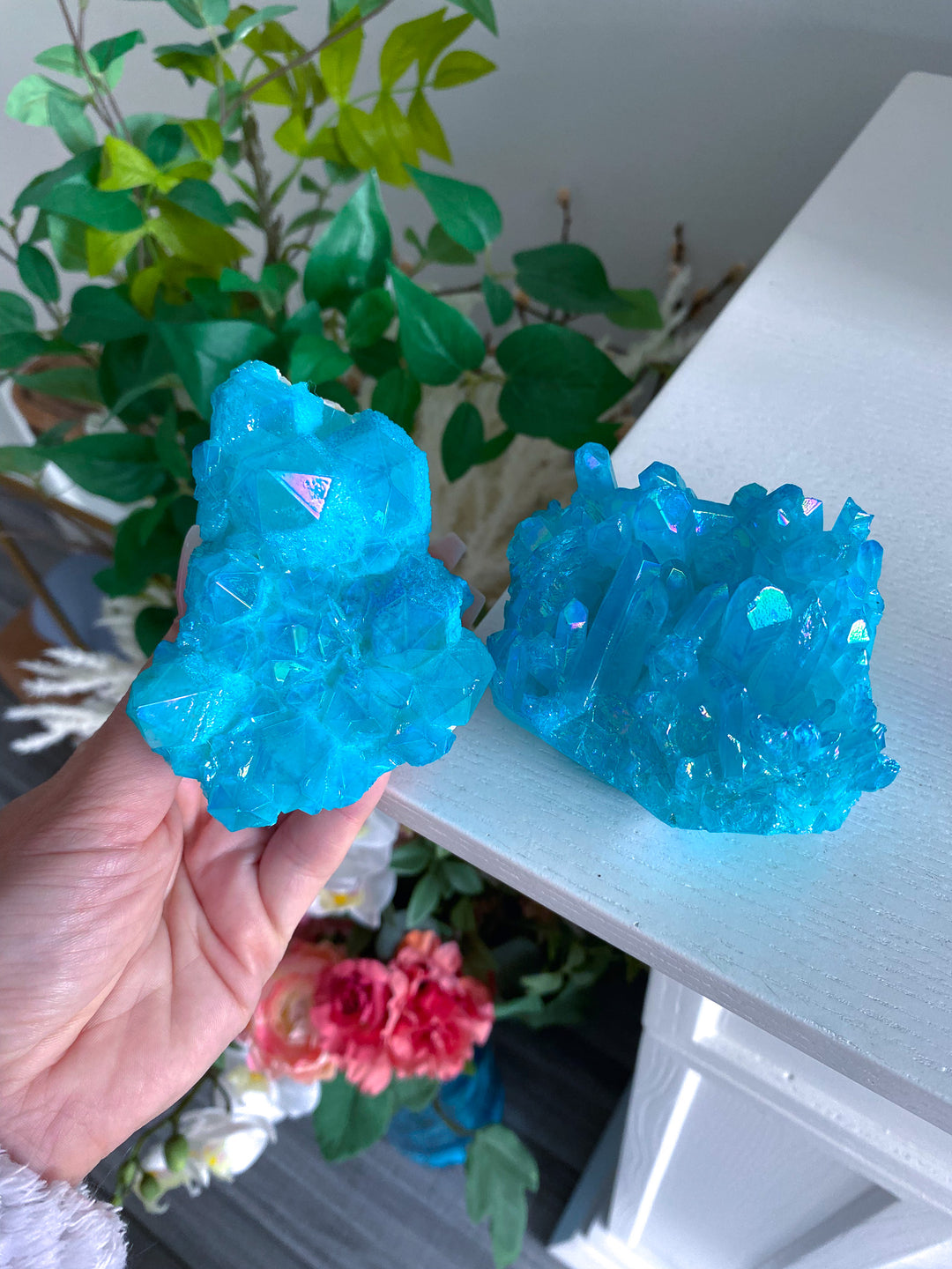 Large Blue Aura Quartz Cluster - Chipped