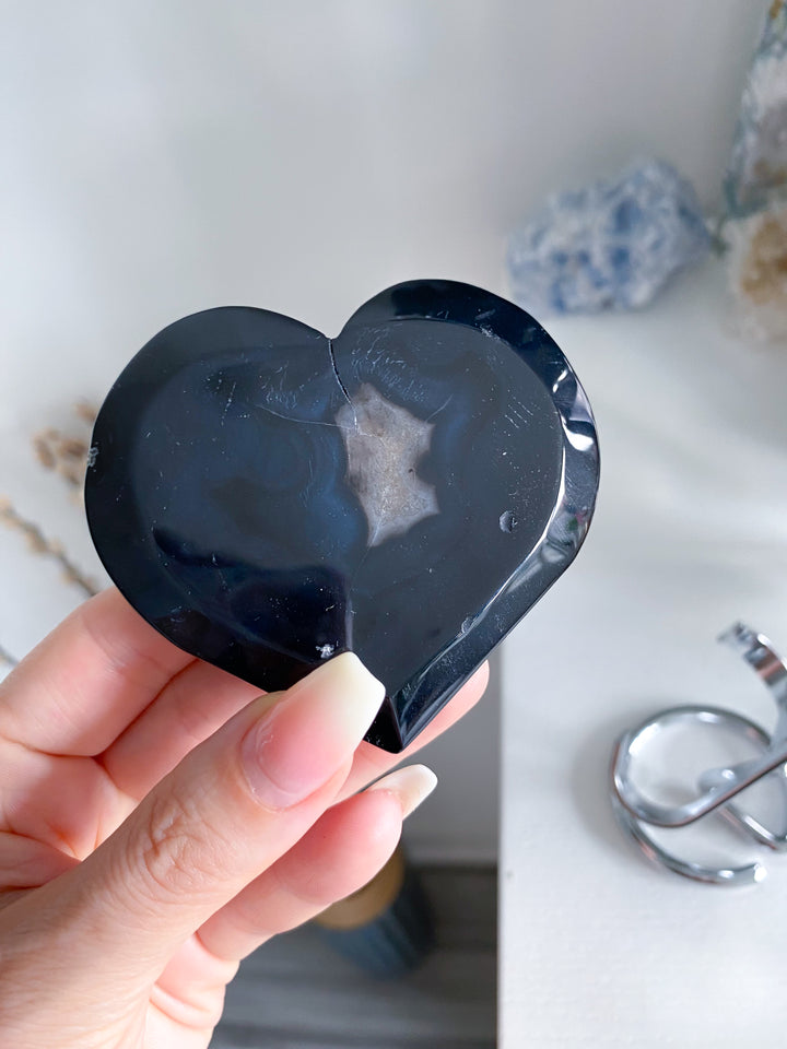 Druzy Black Agate Heart #3