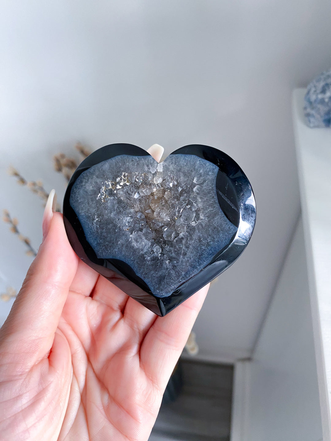 Druzy Black Agate Heart #3