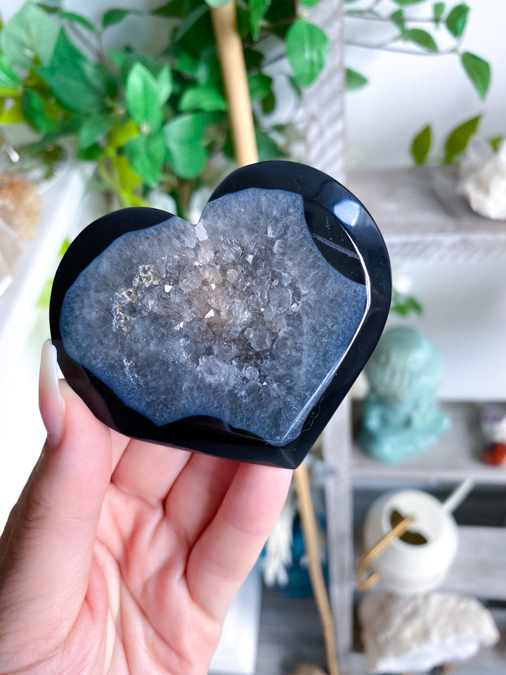 Druzy Black Agate Heart #3