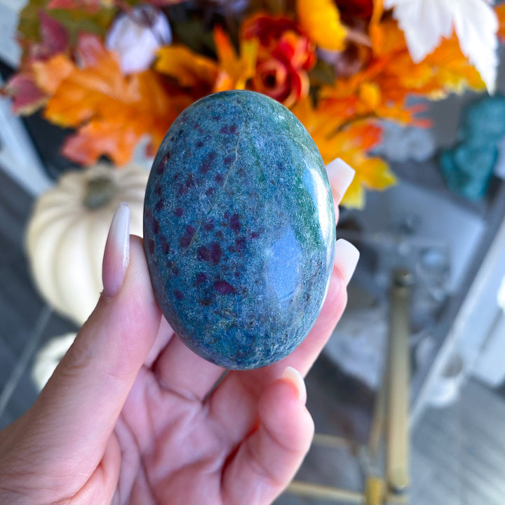 Ruby in Kyanite Palm Stone with Green 