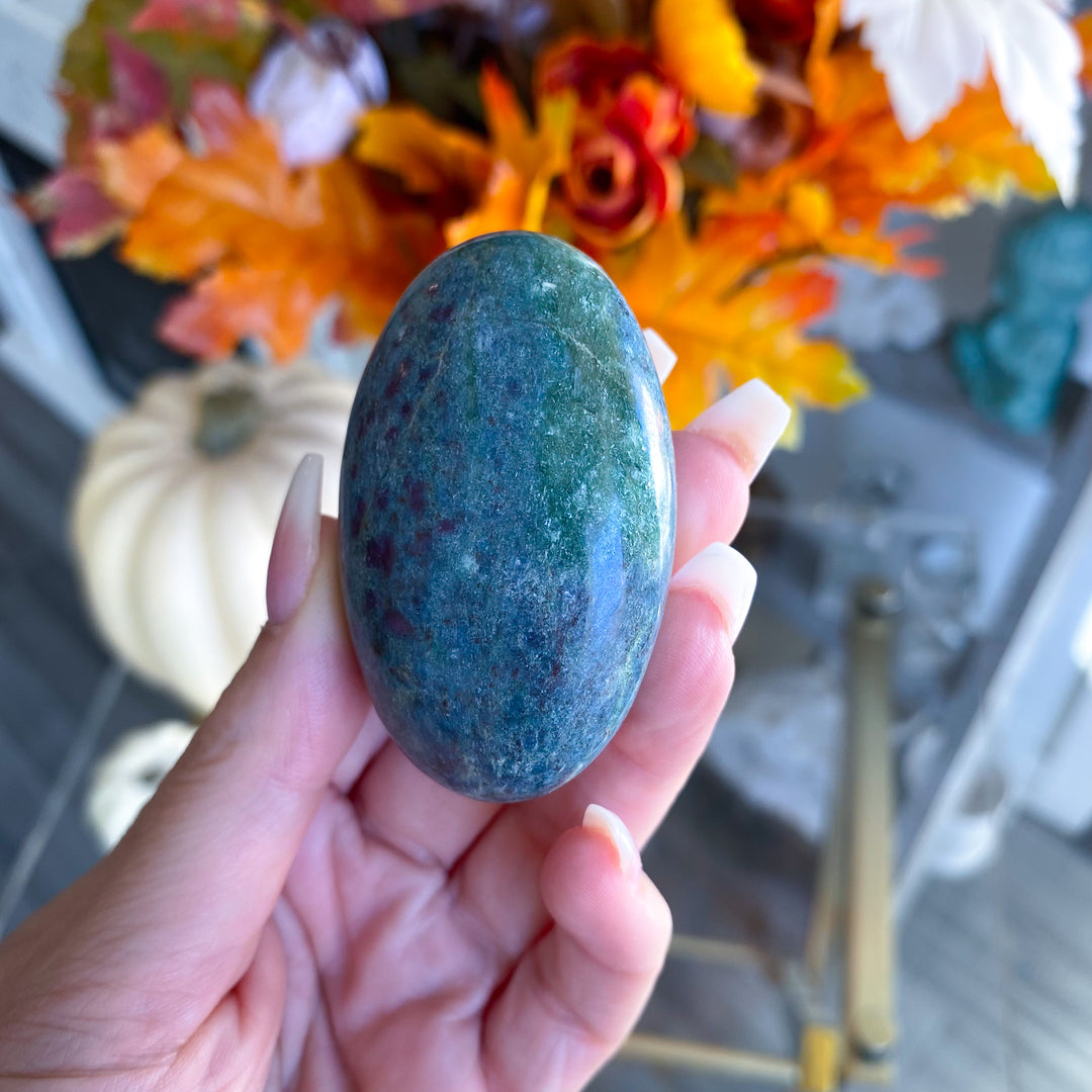 Ruby in Kyanite Palm Stone with Green 