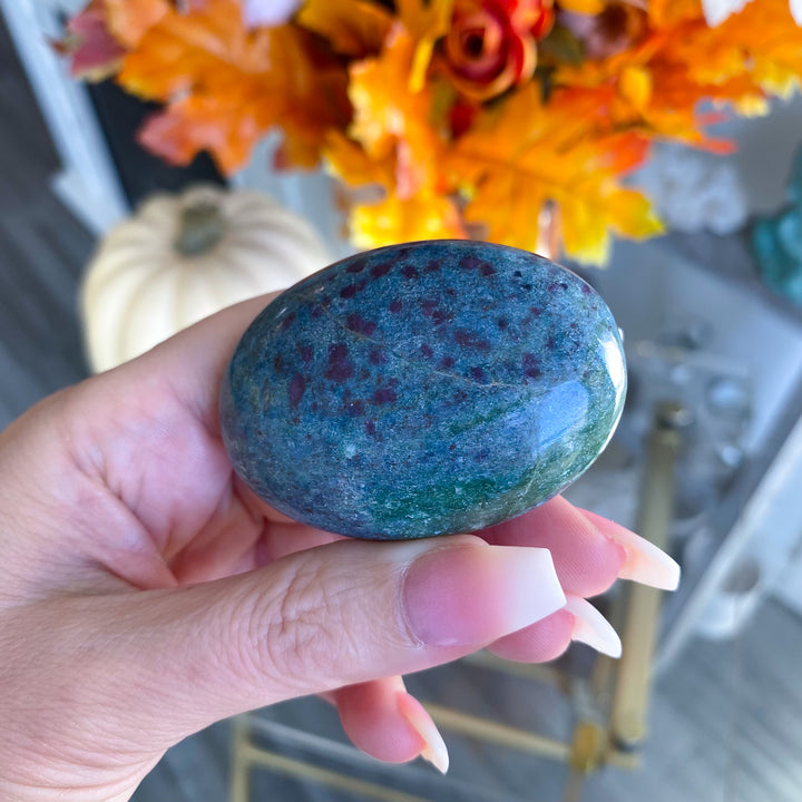 Ruby in Kyanite Palm Stone with Green 