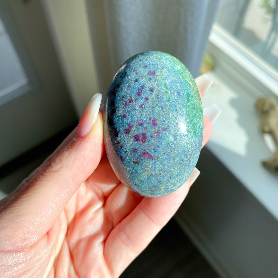 Ruby in Kyanite Palm Stone with Green 