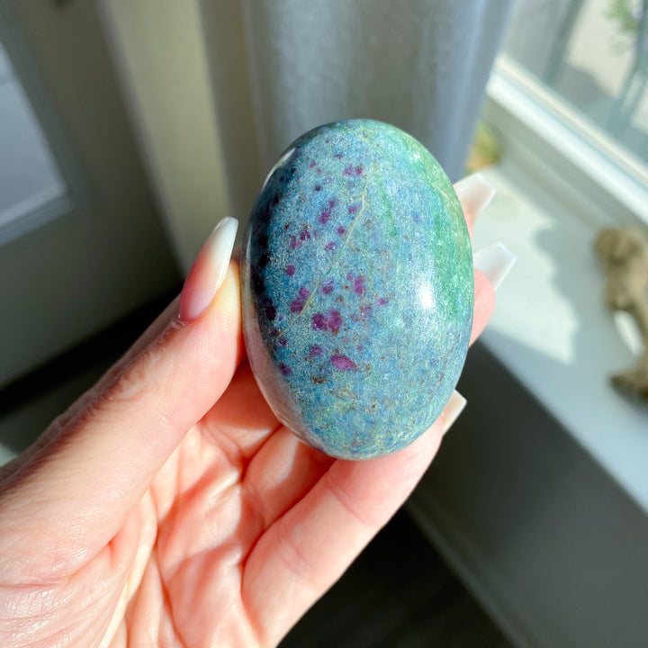 Ruby in Kyanite Palm Stone with Green 