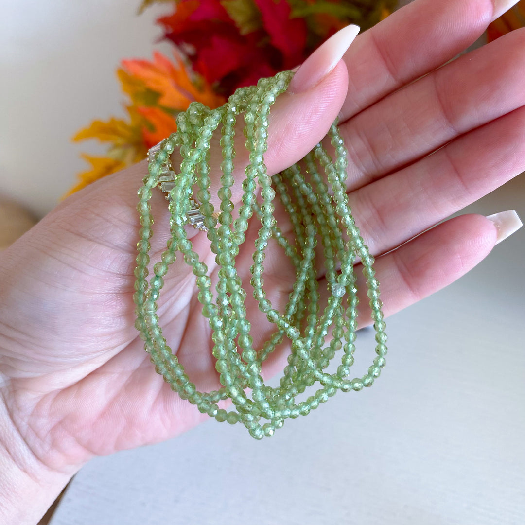 Faceted Prehnite 3mm Bracelet
