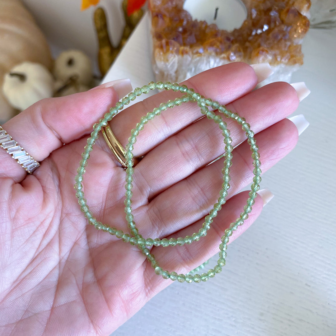 Faceted Prehnite 3mm Bracelet