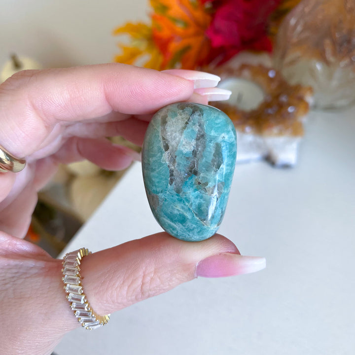 Smoky Quartz in Amazonite Pebble 