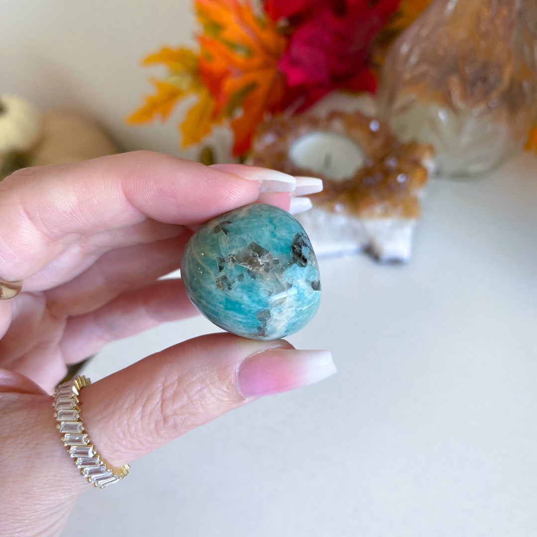 Smoky Quartz in Amazonite Pebble 