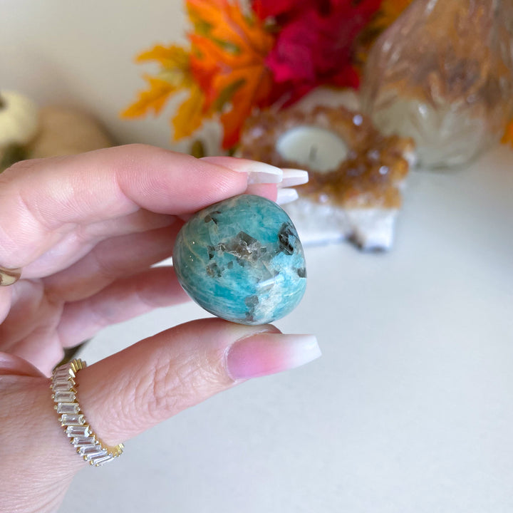 Smoky Quartz in Amazonite Pebble 