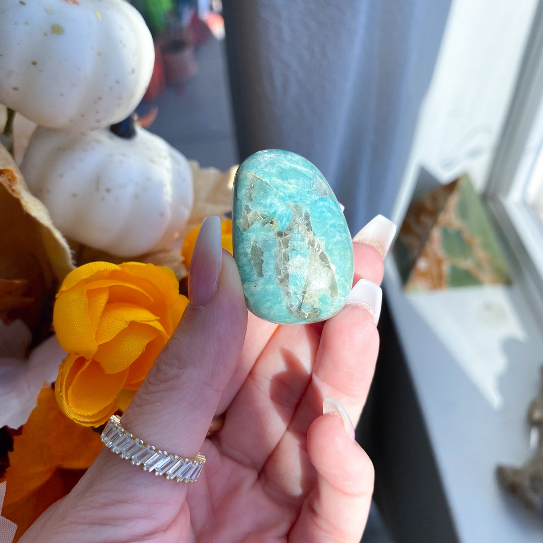 Smoky Quartz in Amazonite Pebble 