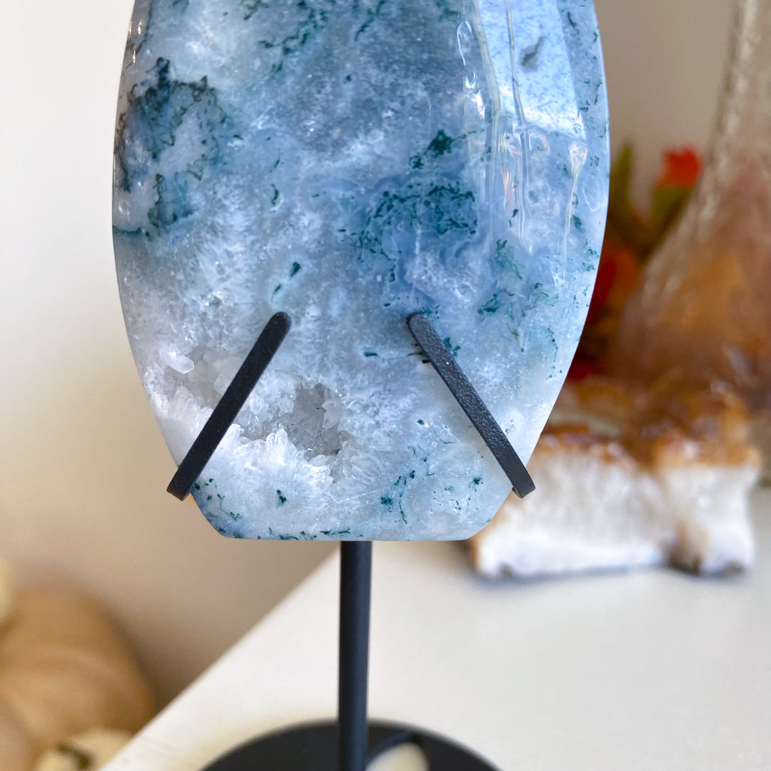 Moss Agate Flame on Stand 